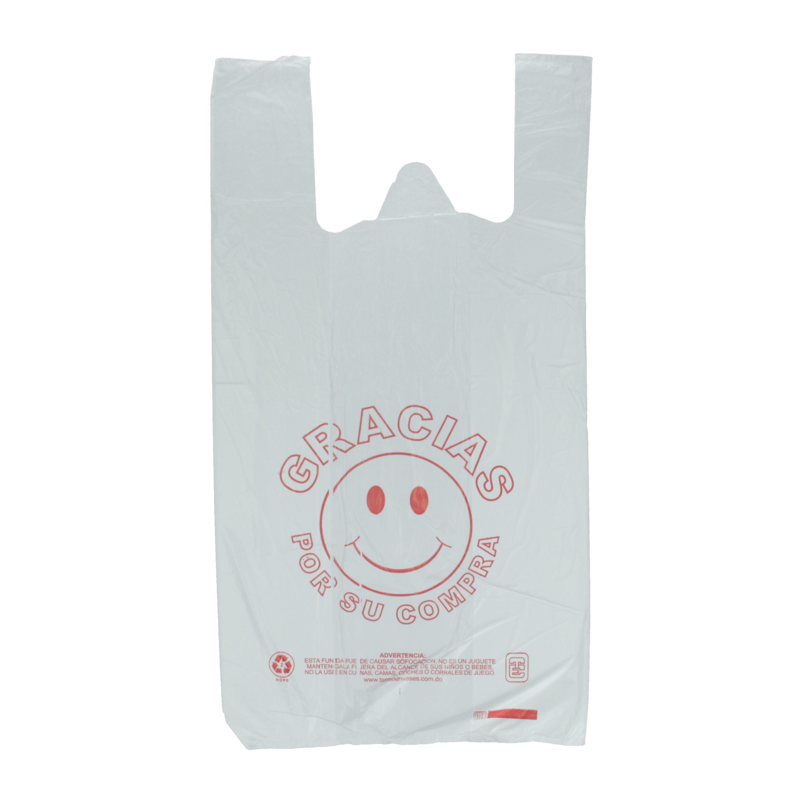 FUNDA IMP.#26 TSHIRT BCA.GRACIAS (TERMOENVASES,S.A) 15.75"X18", FL-3", S. FONDO, A/D, (10/100)